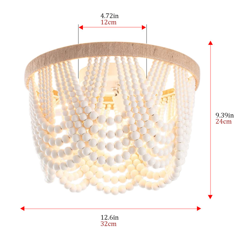 Bungalow Rose 3-Light Boho Farmhouse Rustic Beaded Flush